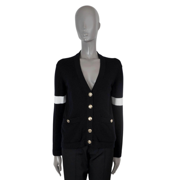 Chanel 20K Black Cashmere White Gold CC Logo Long Sleeve Cardigan Sweater 38 - Picture 4 of 16